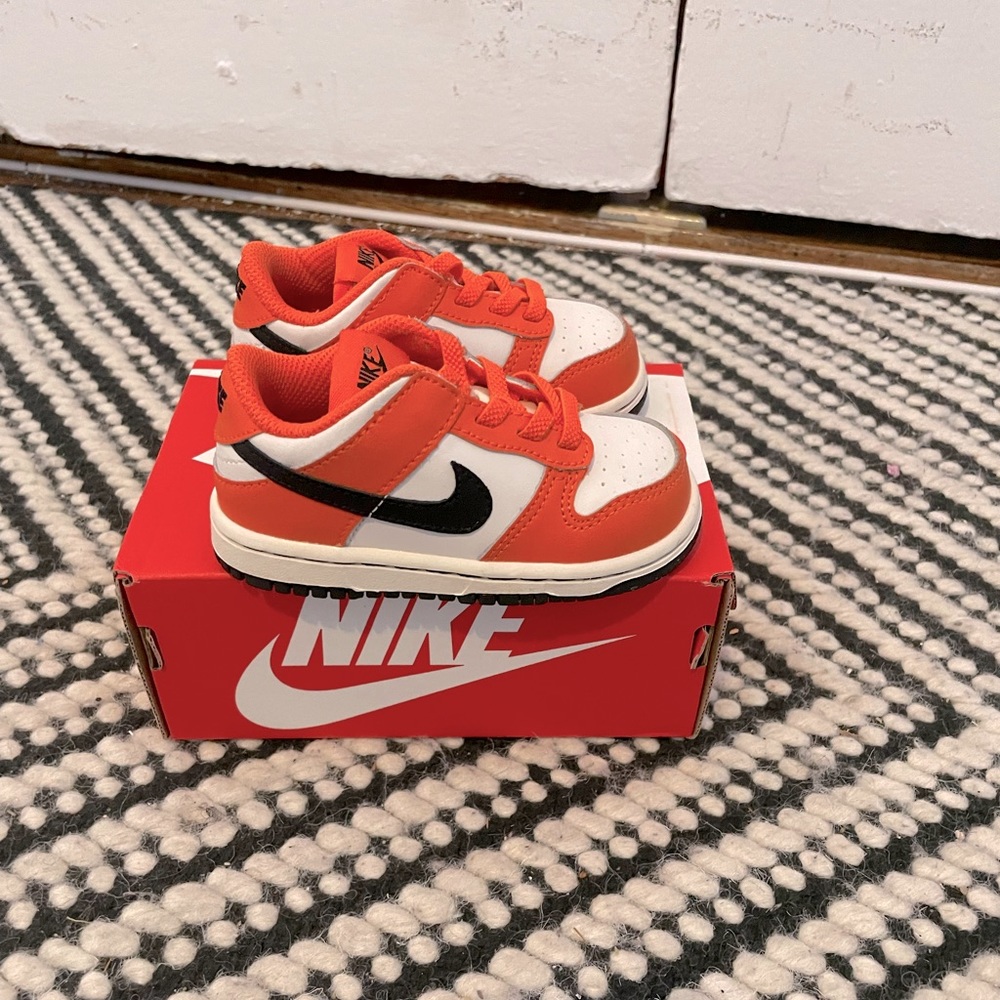 Nike Dunk Low Toddler Orange/White Leather Sneakers Size 6C